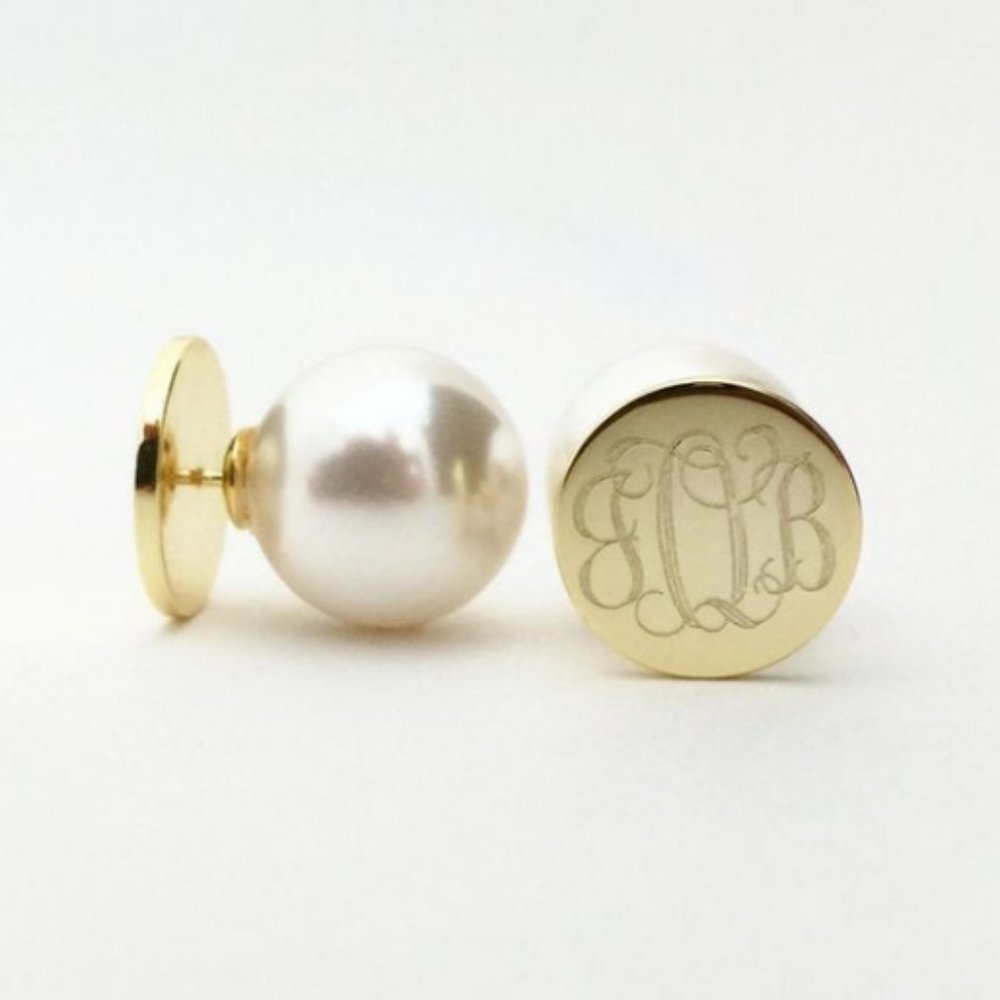 Reverseable Personalized Monogram Pearl Earrings